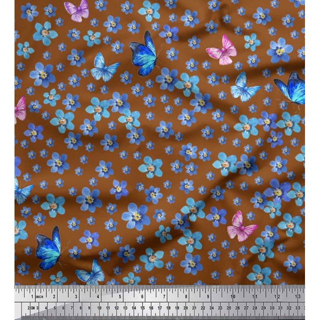 Soimoi Cotton Poplin Fabric Butterfly & Flower Print Fabric by Yard 56 Inch Wide