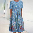 thumbnail image 2 of QIPOPIQ Robes pour Femmes Robe Évasée à Étages Manches Courtes Robes Décontractées Col Rond Robe Midi d'Été Robes Pliantes à Imprimé Offres 2023, 2 of 5