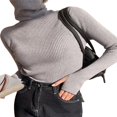 thumbnail image 1 of Ribbed Knit Tops Long Sleeve Turtleneck Sweaters For Women, 1 of 3