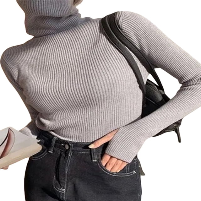 Ribbed Knit Tops Long Sleeve Turtleneck Sweaters For Women