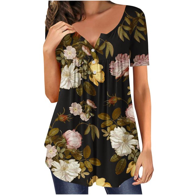 SMihono Hauts pour Femmes Été Décontracté Mode Féminine T-shirt Imprimé Ample Manches Courtes Blouse Col Rond Hauts Décontractés T-shirt Oversize pour Femmes