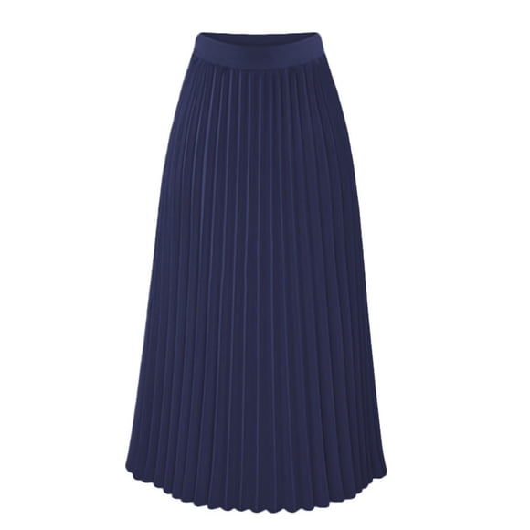 Mrat Elegant Skirt Fashion Women Loose Casual High Waist Solid Long Ankle Pleated Skirt Plus Size Skirts S-103 Dark Blue XL