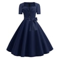 thumbnail image 1 of Cameland Robe Vintage pour Femme Nœud Papillon Bal Manches Courtes Pois Unie Robe de Soirée, 1 of 7