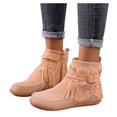 thumbnail image 4 of LSLJS Bottes à Franges pour Femmes à Bout Rond avec Fermeture Éclair Latérale, Couleur Unie, Talon Plat, Tige Basse, Bottines à Franges pour Femmes, Bottes pour Femmes, 4 of 9