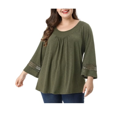 Agnes Orinda Hauts pour Femmes Grande Taille de la Saint-Patrick Manches Longues Panneau en Crochet Ajouré Plissé Tuniques Décontractées Blouse 4X Vert