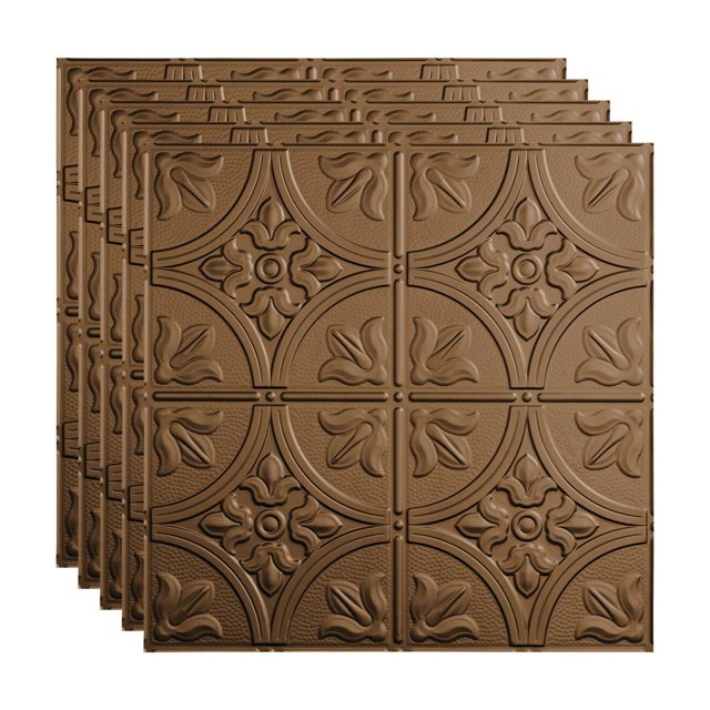 Fasade Traditional 2 Vinyl 2ft x 2ft Lay In Ceiling Panel Argent Bronze 5 Pack