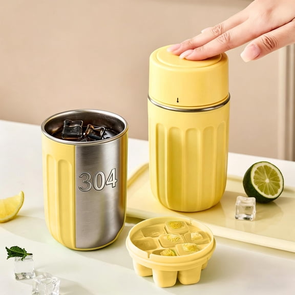 Portable Press Release Ice Cubes Maker Cup, 304 Stainless Steel, 6.10x3.09in, Summer Cold Drink Coffee Tumbler
