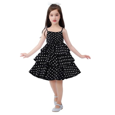 PMVFHDE Summer Beach Dresses for Girl 2024 Toddler Girls Sleeveless Prints Dress Dance Party Dresses Clothes,Black,8-9 Years