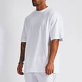 thumbnail image 2 of Men's Summer Pure Cotton Oversized Shirt - Solid Color, Short - Sleeved, Round - Shoulder, for Many Occasions, 2 of 6