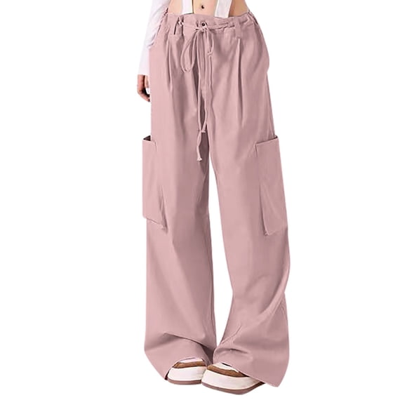 Cameland Teen Girls Cargo Pants With Pockets Parachute Pants For Women Y2K Baggy Drawstring Streetwear Trendy Pants