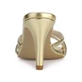 thumbnail image 2 of BLISSFUL STEP Women's Triple Strap Rhinestone Mules Open Toe Stiletto Heel Slide Sandals Gold 11, 2 of 8
