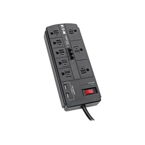 Eaton Tripp Lite Series 8-Outlet Surge Protector Power Strip with 2 USB Ports (2.1A Shared) - 8 ft. Cord, 1200 Joules, Tel/Modem, Black - Surge protector - 15 A - AC 120 V - 1875 Watt - output connectors: 10 - 8 ft cord - black