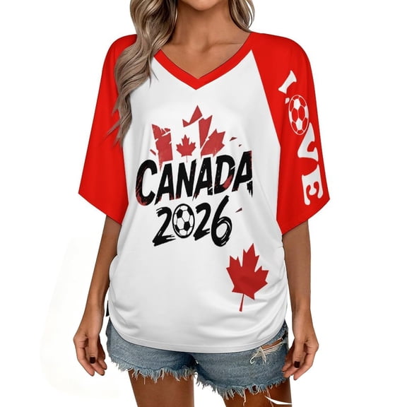 Ramiter Chandails de Coupe de Soccer 2026 pour Femmes, Coupe Ample, Maillot du Mexique, Maillots du Brésil, Y2K, Col en V, Hauts de Fan de Soccer (Rouge, TG)