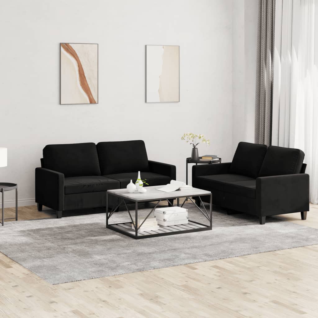 vidaXL 2 Piece Sofa Set with Cushions Black Velvet