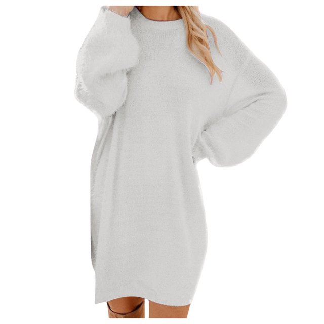Kcodviy Robe Chandail d'Hiver en Tricot pour Femmes, Grande Taille, Col Roulé, Chaude, Manches Longues, Robes Chandail pour Femmes, Longueur Genou, Mini-Robe Chandail avec Poche