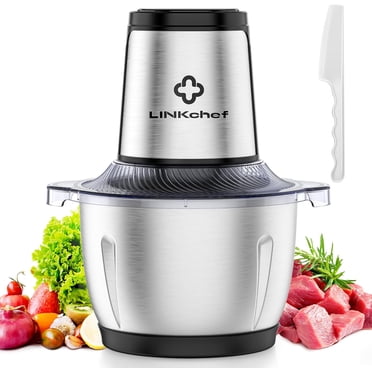 LINKChef Hachoir Alimentaire, Hachoir à Viande 1,5 L Robot Culinaire en Acier Inoxydable pour Légumes Viande Fruits
