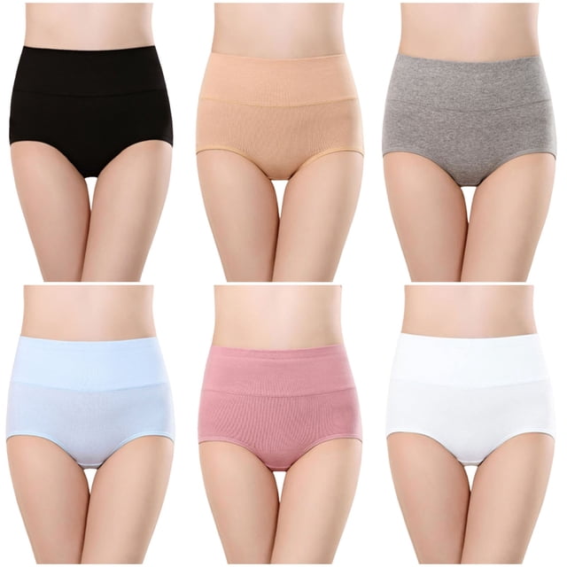 Plebaso Womens High Waisted Cotton Underwear Full Coverage Ladies Panties Multipack Regular and Plus Size