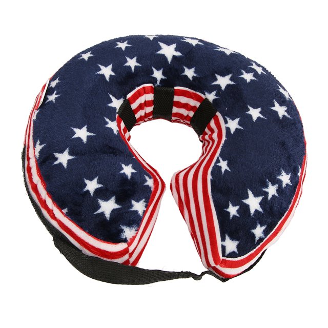 Pet Recovery Collar, Inflatable PVC Lining Prevent Scratch Bite Easy Storage Dog Cone Soft Adjustable Shoulder Strap Buckle For Dogs Camo Hook And Hoop Fasteners,Blue USA Flag