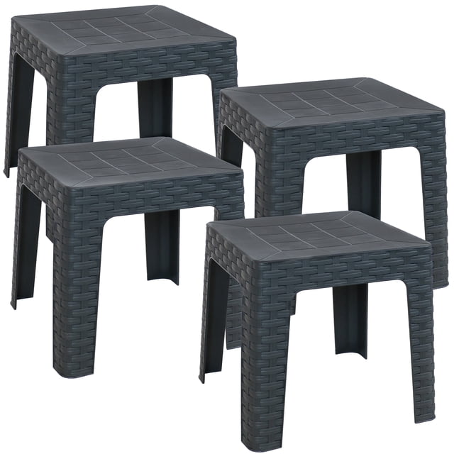 Sunnydaze Table d'Appoint Carré de Patio Extérieur en Polypropylène de 18 Pouces - Gris - Ensemble de 4