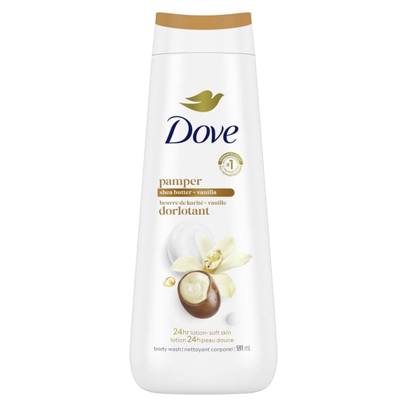 Dove Nettoyant Corporel pour 24 H de Peau Douce Beurre de Karité + Vanille Dorlotant, 591 ml