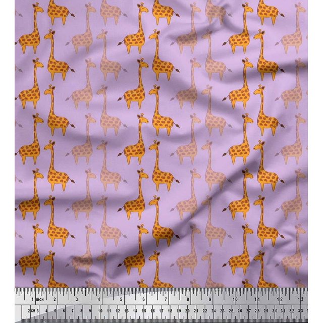 Soimoi Poly Crepe Fabric Giraffe Kids Print Fabric by The Yard 52 Inch Wide