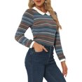 thumbnail image 4 of INSPIRE CHIC Chemise à Manches Longues Contrastées avec Col pour Femmes Peter Pan Rayée Bleue TP, 4 of 5