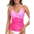 thumbnail image 1 of RELLECIGA Women's V Neckline Ruched Tankini Top Swimsuits, 1 of 11