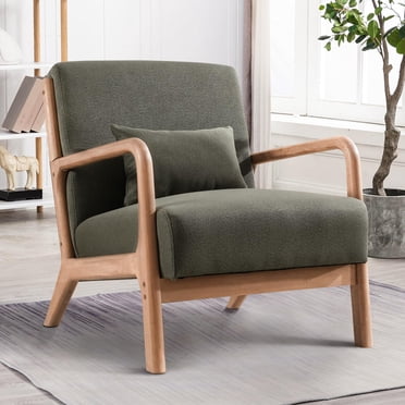 Bonzy Home Fauteuil d'Appoint, Fauteuil Moderne Mi-Siècle avec Cadre en Bois et Taille pour Salon, Chambre, Lecture (Vert)