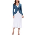 thumbnail image 2 of Allegra K Women's Dressy Cardigan Sweaters Tie Front Draped Ruffle Knit Cardigans XS Navy Blue, 2 of 7