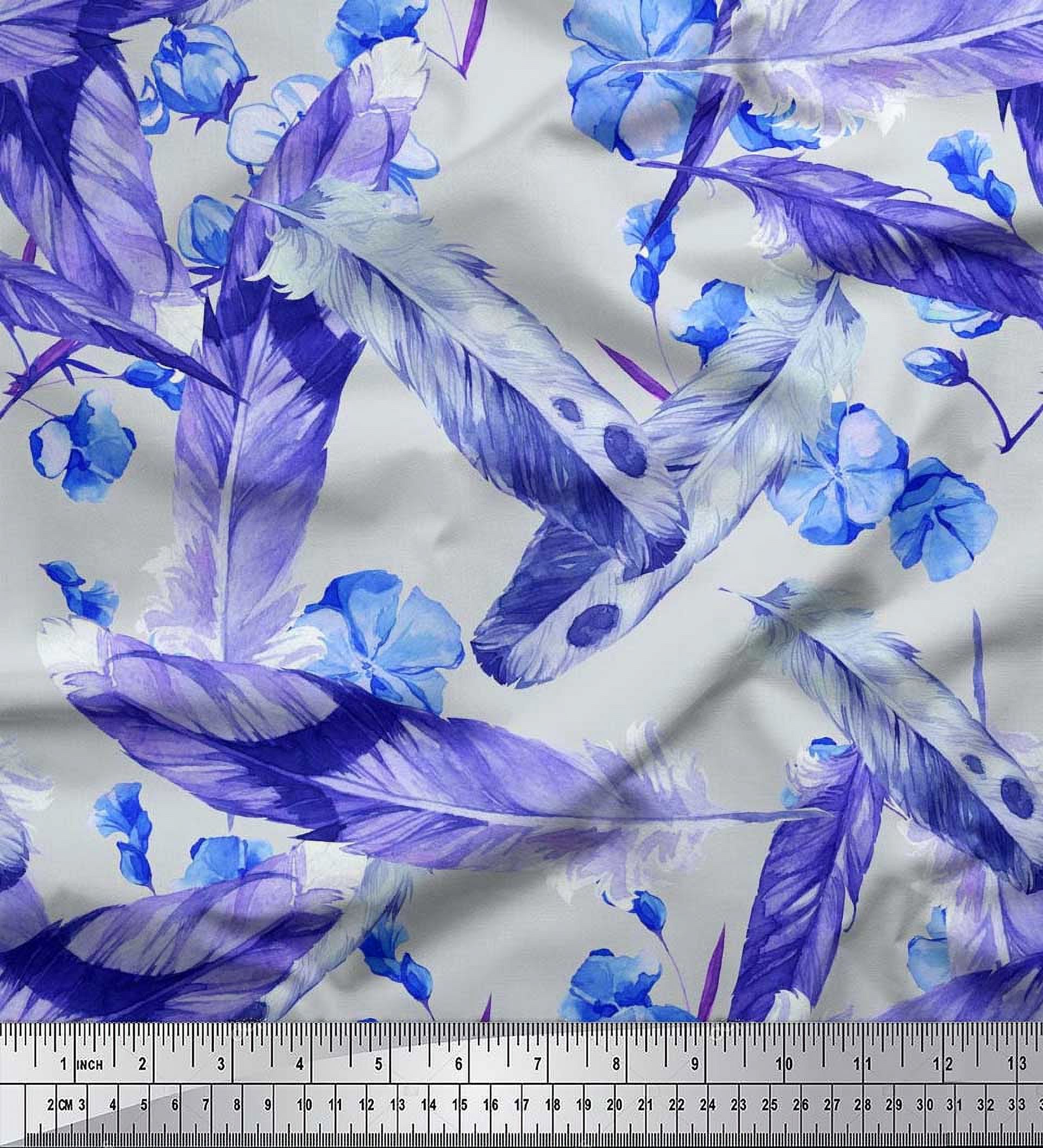 Soimoi Polyester Crepe Fabric Flowers & Feather Print Fabric by The Yard 42 Inch Wide
