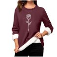 thumbnail image 2 of Heisall Chemises de Base pour Femmes Automne Hiver Imprimé Floral Col Rond Manches Longues Épaissies Polaire Teddy Shearling Chaud Ajusté Hauts Thermiques pour Usage Quotidien par Temps Froid, 2 of 3