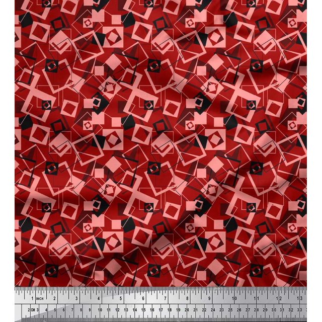Soimoi Rayon Fabric Square Geometric Fabric Prints by Yard 42 Inch Wide
