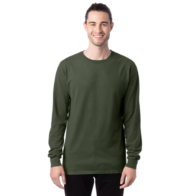 Hanes Mens ComfortWash Garment Dyed Long Sleeve Tee, L, Moss