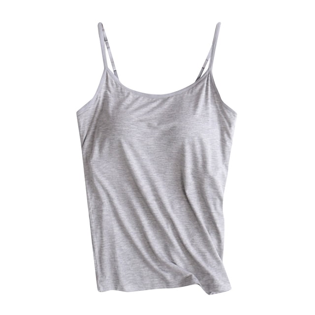 Timegard Camisoles pour Femmes avec Soutien-Gorge Intégré Débardeurs d'Été Sans Manches Bretelles Spaghetti Ajustables