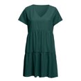 thumbnail image 4 of Fridja Robe Ample Décontractée pour Femmes, Couleur Unie, Col en V, Manches Courtes, Coupe Évasée, 4 of 6