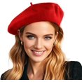 thumbnail image 1 of Bérets en Laine Française pour Femmes et Hommes, Bonnet Classique Uni, Bonnet d'Hiver, Bérets de Peintre, Rouge Vif, 1 of 8