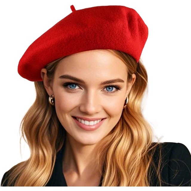 Bérets en Laine Française pour Femmes et Hommes, Bonnet Classique Uni, Bonnet d'Hiver, Bérets de Peintre, Rouge Vif