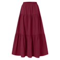 thumbnail image 4 of VUPSGEZ Jupe Longue Légère à Volants Taille Haute Plissée Jupe Évasée (Rouge Vin,L), 4 of 4