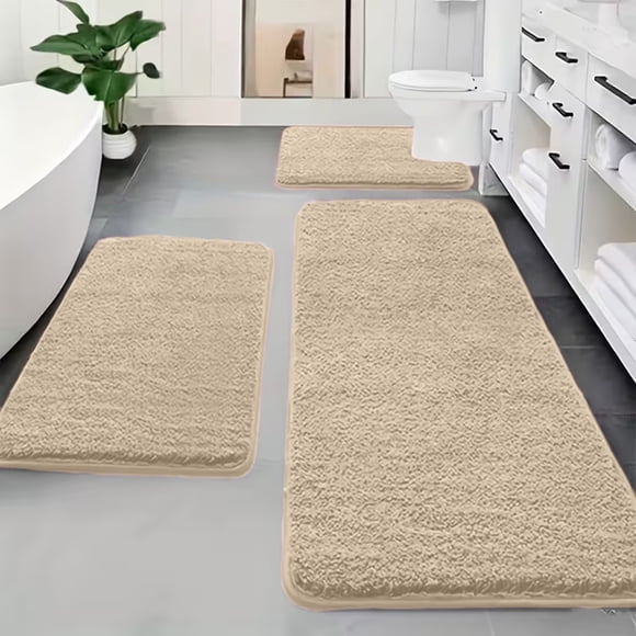 Kadlawus Bathroom Rugs 3 Piece, Soft Fleece Bath Mat, Absorbent Shaggy Bathroom Rug, Non Bath Carpet for Bathroom Laundry Room Bedroom Living Decor