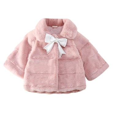 LLYwey Winter Coats for Boys Discounts Toddler Girls Solid Color Plush Cute Bow Imitation Rabbit Keep Warm Winter Lapel Thick Coat Cloak New Infant Long Sleeve Casual Jackets Outwear Pinks 2-3T