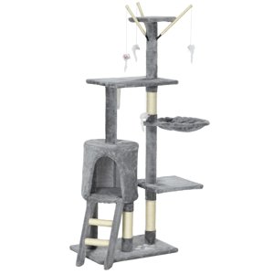53" Tour de l'arbre de chat avec condo, postes de scratch Sisal, perche, hammam et ardillon, centre d'activités multiniveaux Grey Plush pour chats intérieurs, salon et station de jeux de chambre