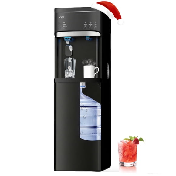 IKT Distributeur d'Eau à Chargement par le Bas Auto-Nettoyant avec Machine à Glaçons pour Bouteille de 5 Gallons Capacité Quotidienne de 22 Lb Glace Chaude et Froide et Glace de Pièce Alerte Complète Noir