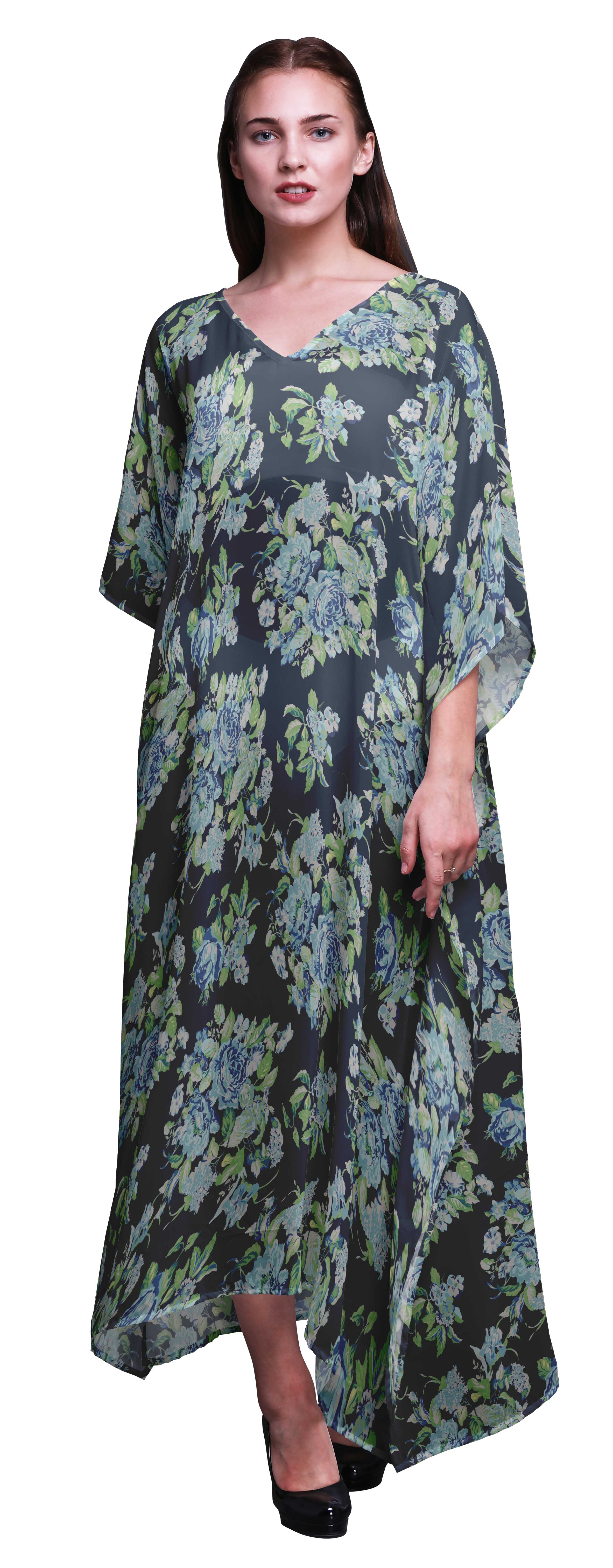 Bimba Kaftan Floral pour Femmes, Tenue d'Intérieur de Vacances, Robe Maxi, Couvre-Maillot de Plage-S-L