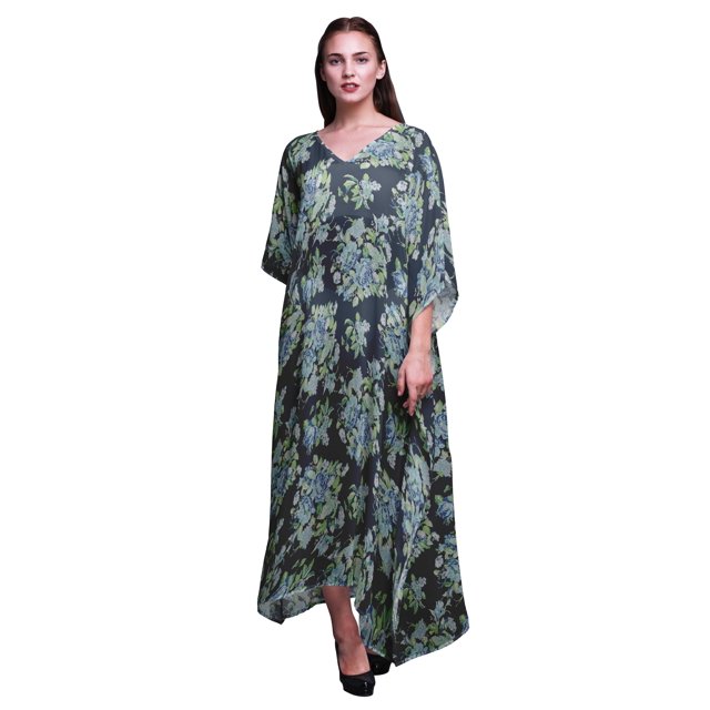 Bimba Kaftan Floral pour Femmes, Tenue d'Intérieur de Vacances, Robe Maxi, Couvre-Maillot de Plage-S-L