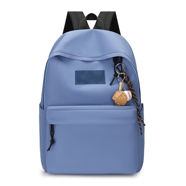 IFNWSV Travel Backpack School Backpack in a light blue color with a modern, streamlined design. Features a spacious main compartment, multiple pockets, and adjustable padded shoulder straps for comfort. Made of durable nylon material with reinforced stitching and strong zippers. Suitable for school, travel, or casual daily use. Includes a front pocket and decorative keychain attachments.