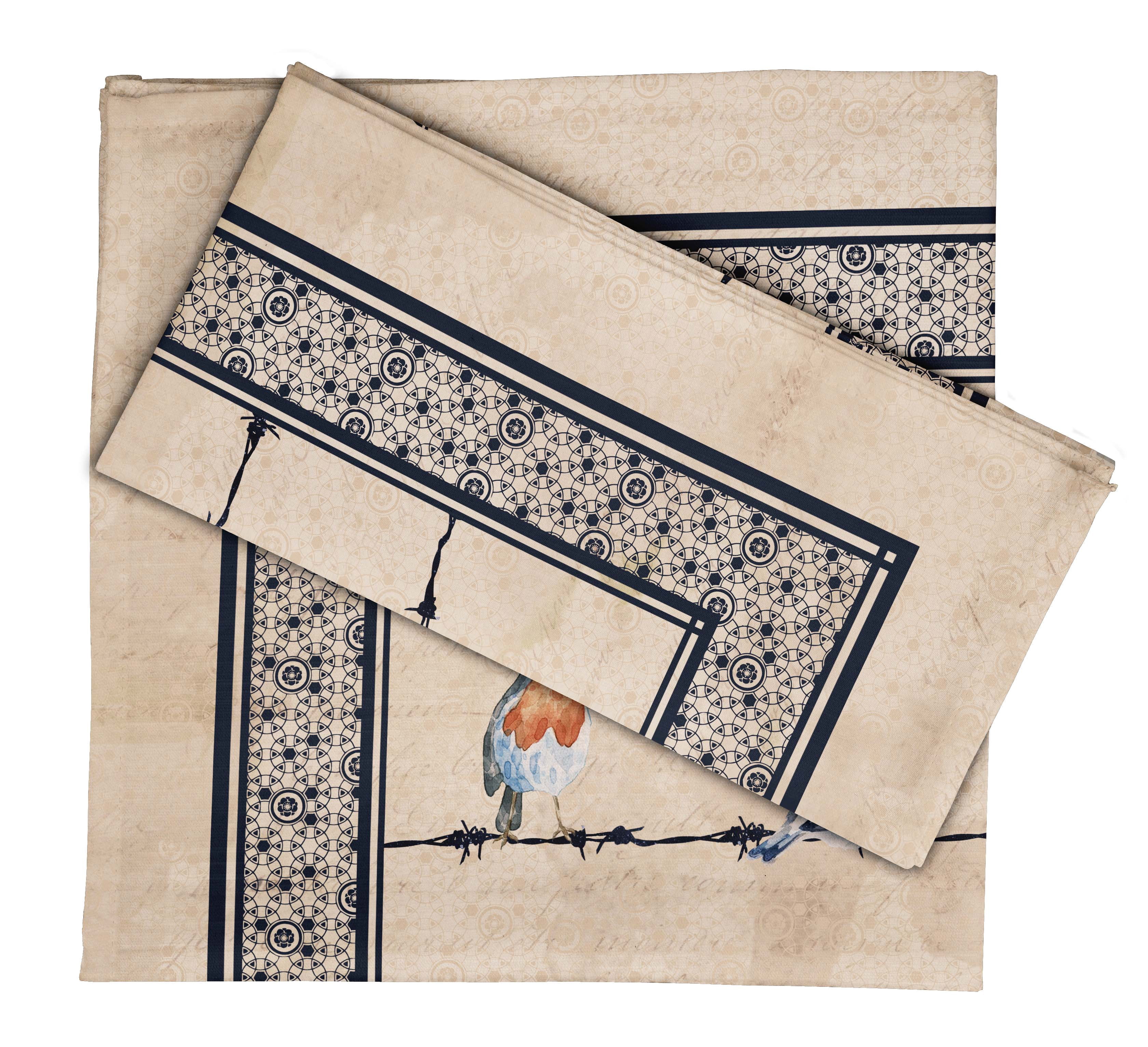 Vargottam Luxury Collection Dinner Table Linen Dcor Cotton Napkin Printed Fabric Reusable Napkins Set Of 6, 20" X 20" - Bird