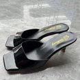thumbnail image 2 of Womens Heeled Sandals High Kitten Heel Open Square Toe Solid Color Slide One Strap Stiletto Backless Party Dresses Pumps Black, 2 of 5