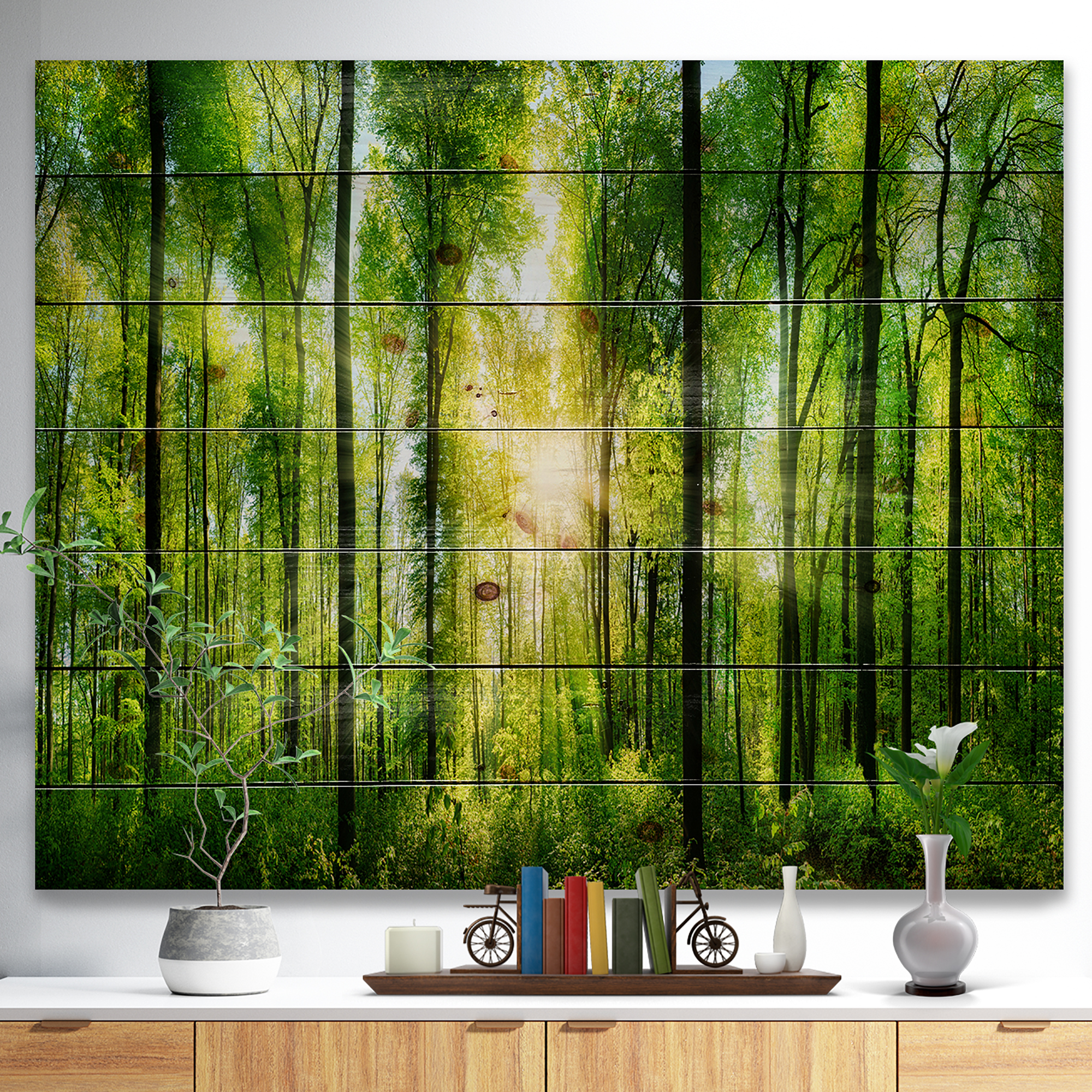 Tableau à toile imprimée Design Art Paysage Panorama Forêt avec rayons de soleil