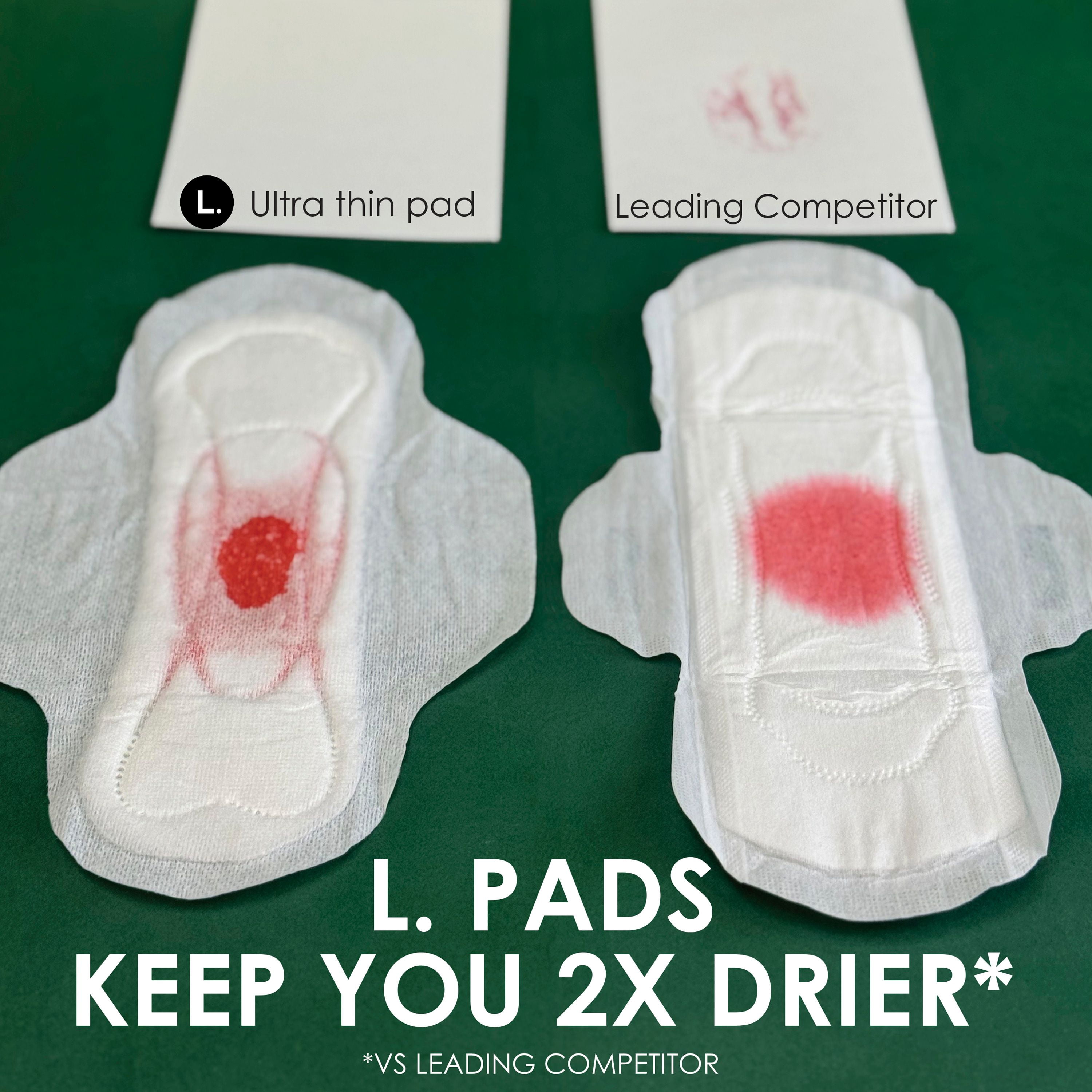 Serviettes menstruelles L. ultraminces pour femmes, degré d’absorption régulier, voile supérieur en coton biologique, avec ailes, 56 U