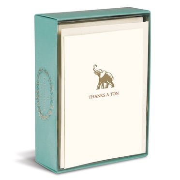 Graphique Cartes-notes en Boîte Éléphant la Petite Presse - 10 Notes Éléphant Embossées et Ornées en Feuille d'Or « Thanks a Ton » avec Enveloppes Assorties, 3,25 Pouces x 4,75